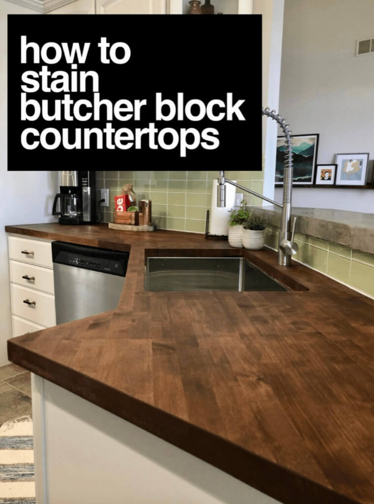 Birch Butcher Block Counter tops stained a warm walnut color. DIY.