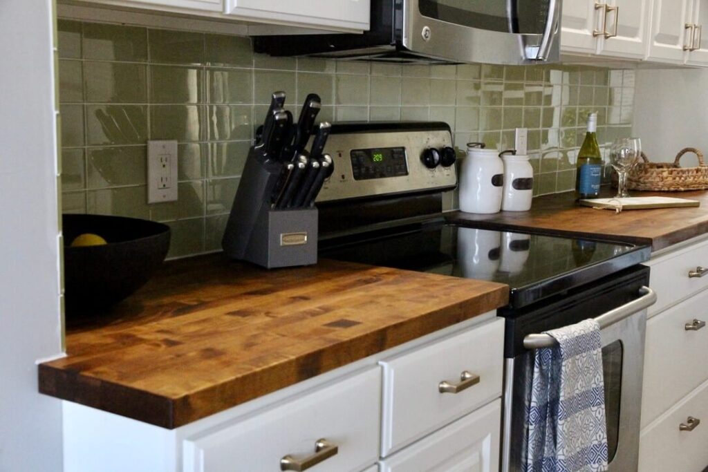 Birch Butcher Block Stained a warm walnut