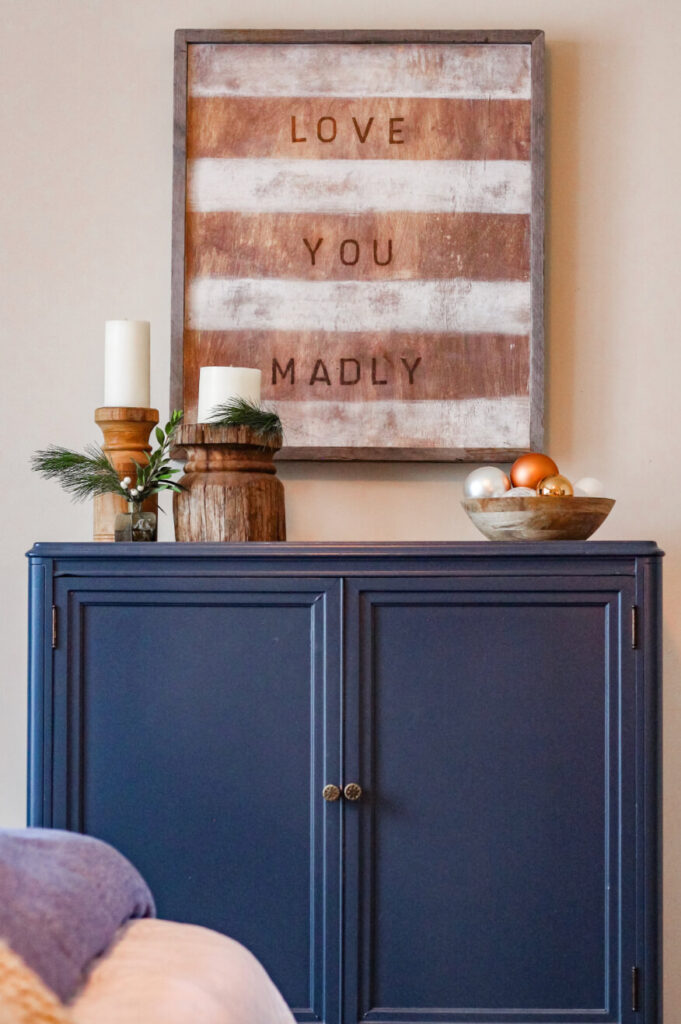 Blue Dresser with Holiday Decor