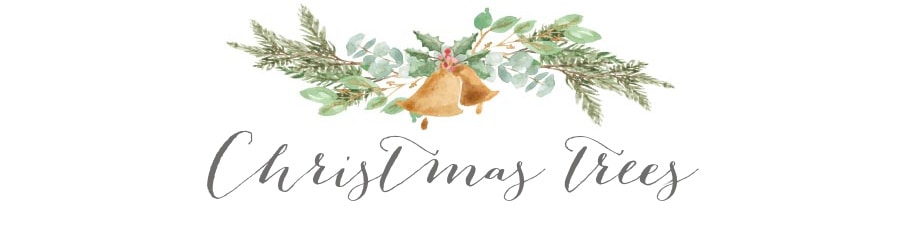 handdrawn graphic of a bell in a swag labeled Christmas trees