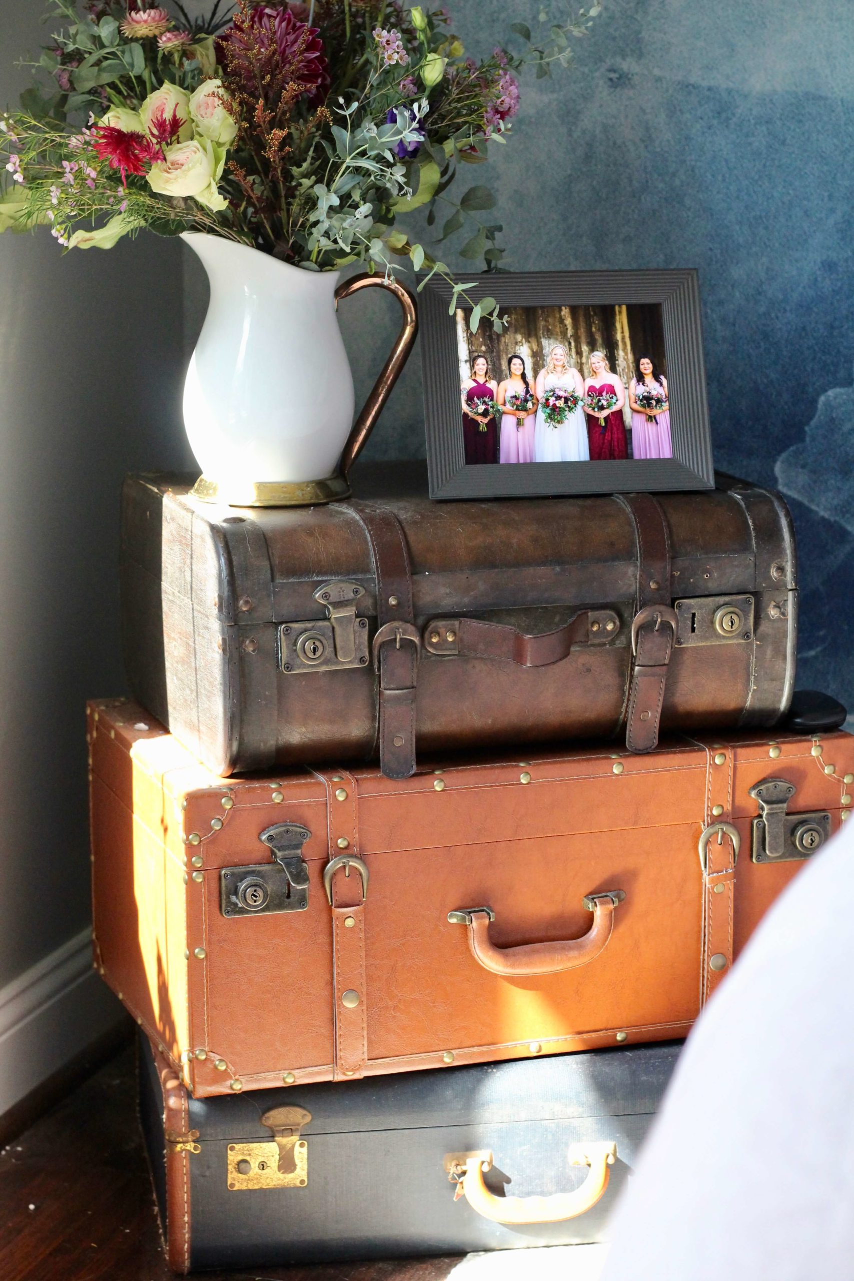 Stacked Vintage suitcases as a nightstand.