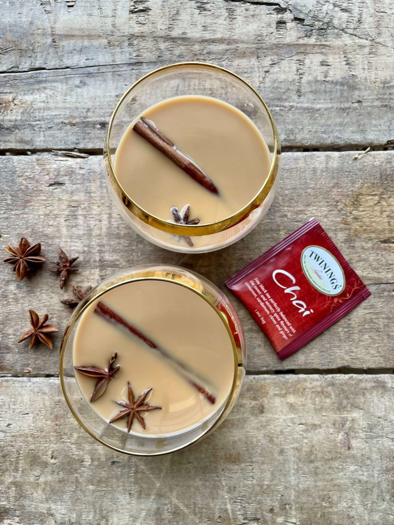 Chai Tea White Russians with cinnamon sticks and star of anise garnish