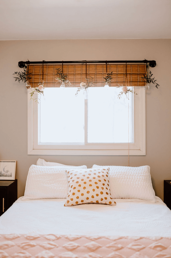 Bedroom featuring a fresh flower valance for Spring