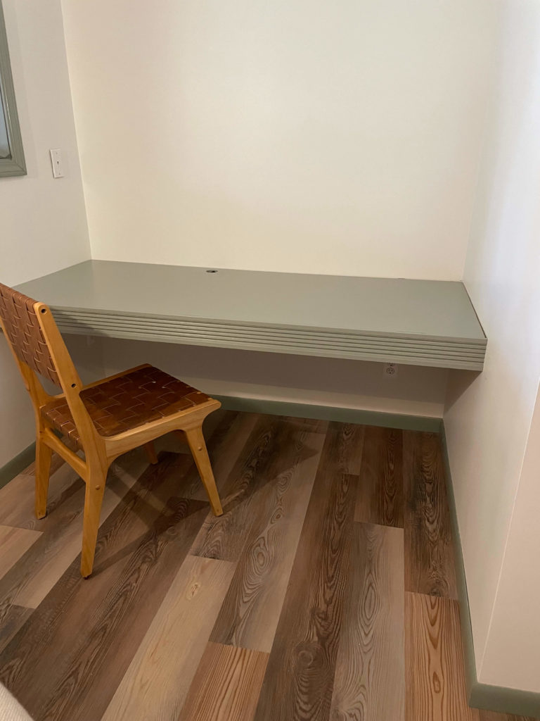 Painted built-in desk with Procore LVP flooring
