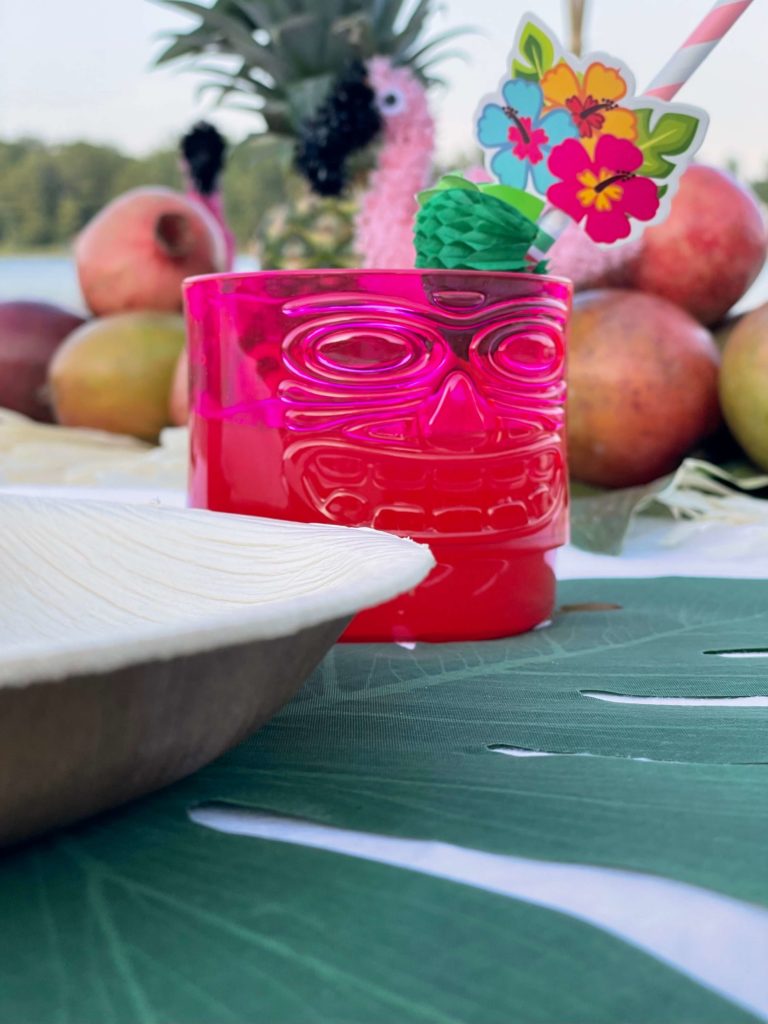 Pink Tiki glasses with a straw
from dollar store
