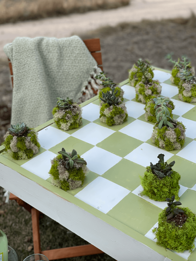 Outdoor checkerboard patio table green and white