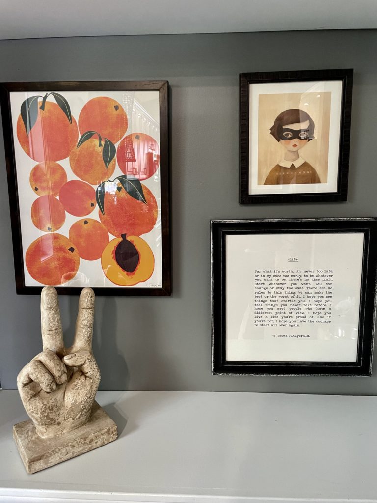 Framed art including peaches