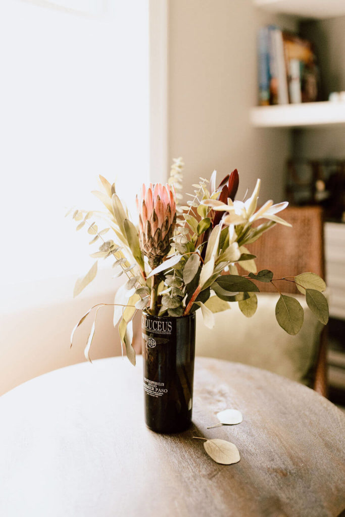 Protea in a vase is a simple way to add Fall touches to your home.