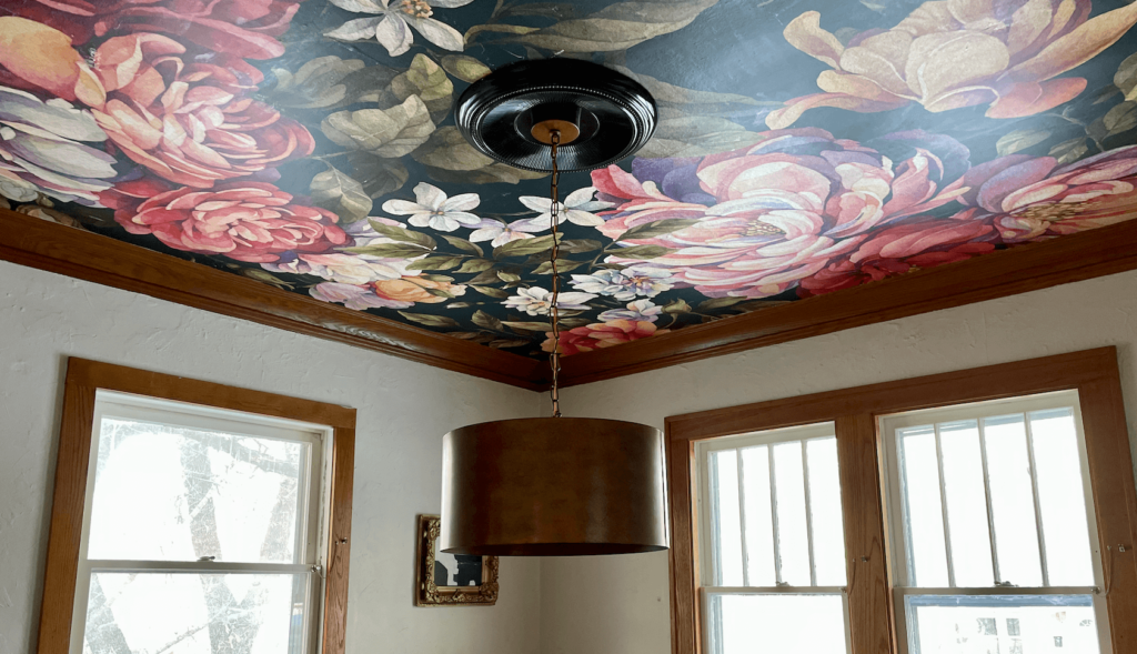 Ceiling Wallpaper in a dining room.