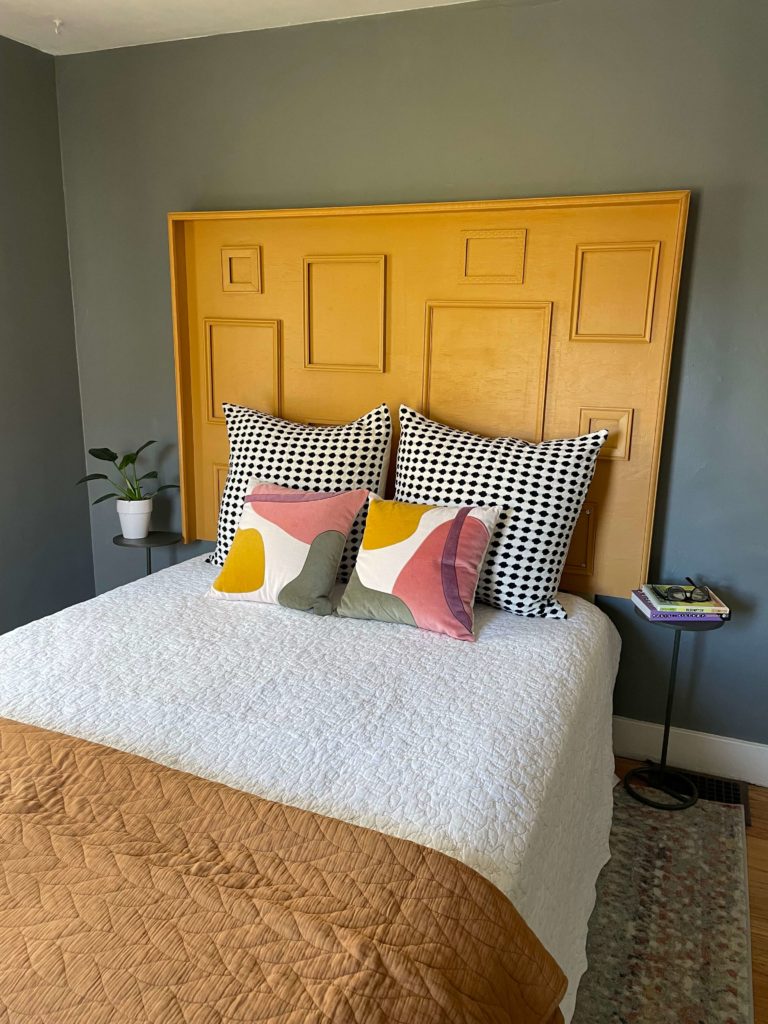 Styled bedroom with DIY Headboard.