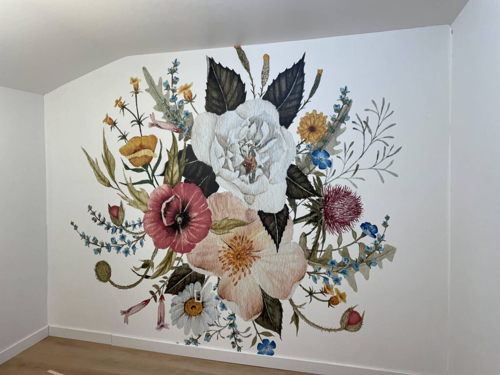 DIY floral wall paper mural.