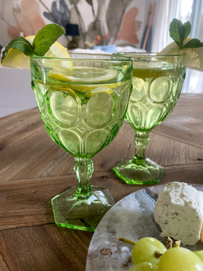 Vintage Green Wine Glasses with Lemon-Lime Sangria for Spring