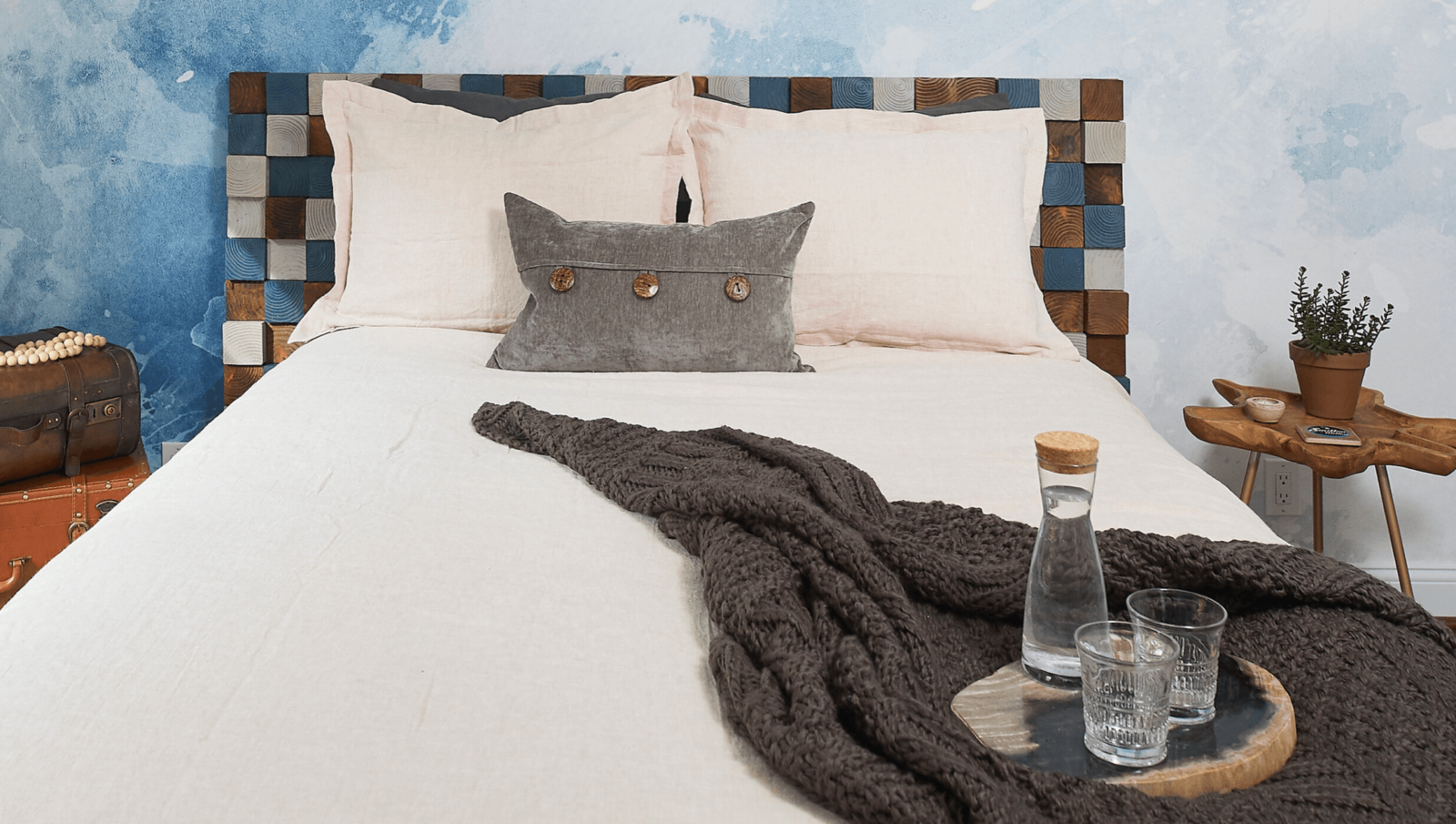 Wood block Headboard DIY A Life Unfolding