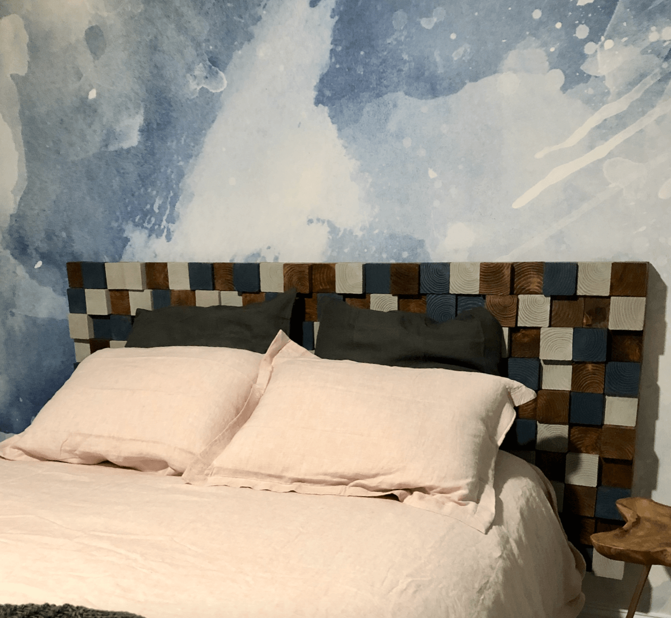 Wood block Headboard DIY A Life Unfolding