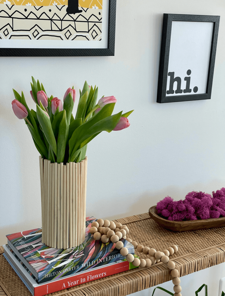 Scandi Style Vase filled with Pink Tulips.