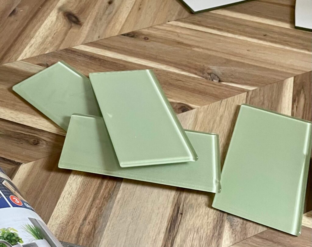 Green Tile for DIY Backsplash on a butcher block counter top