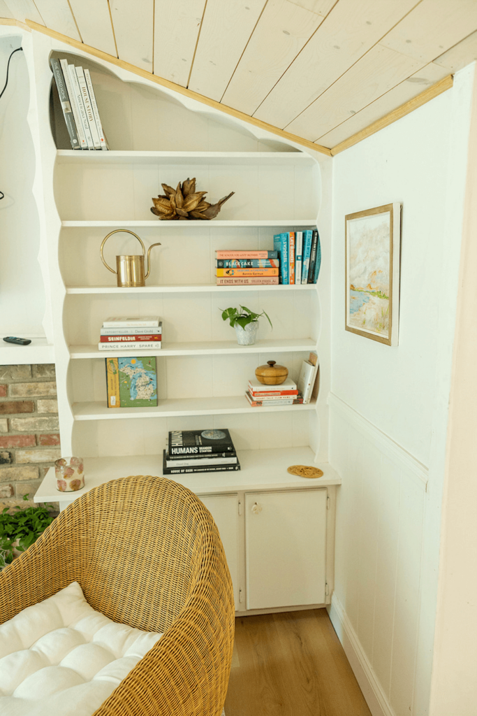 Cottage Style bookcases with a scalloped trim.