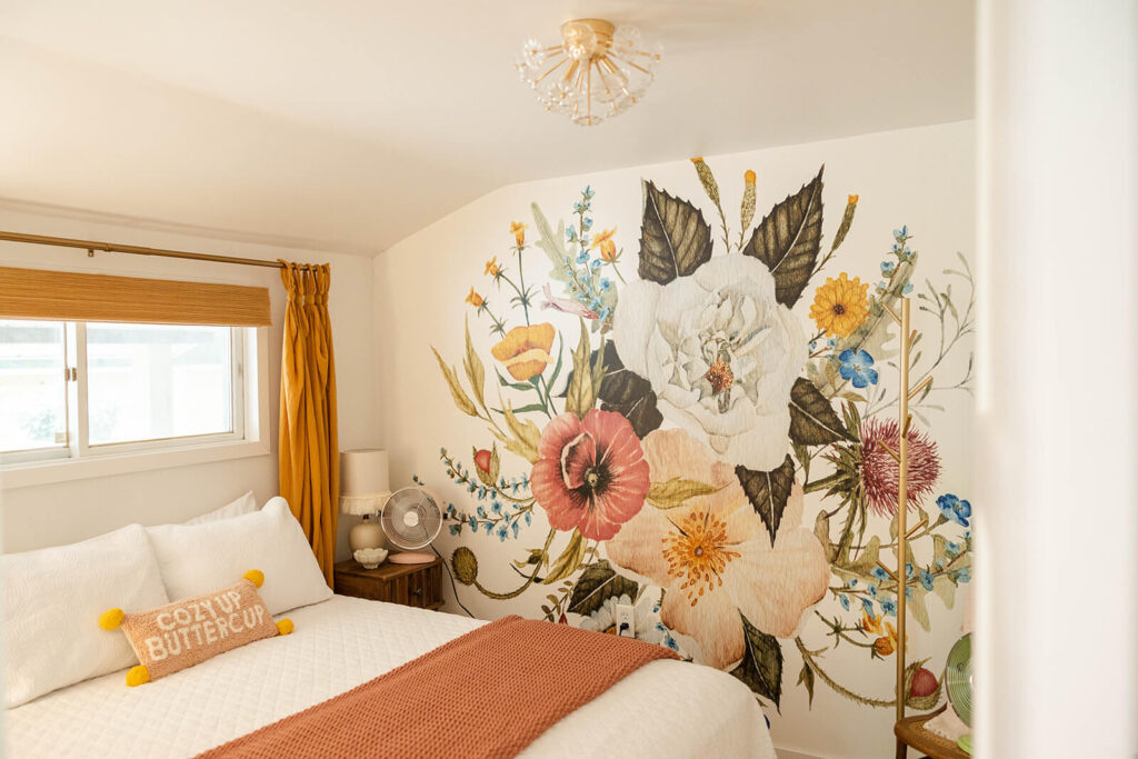 Large scale Floral Wall Mural in a bedroom.