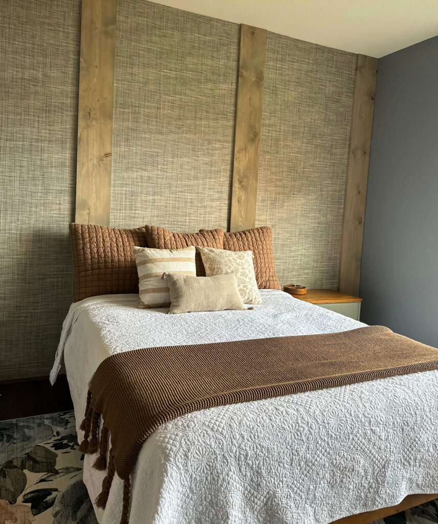 DIY Accent Wall with paper weave grasscloth and wood planks