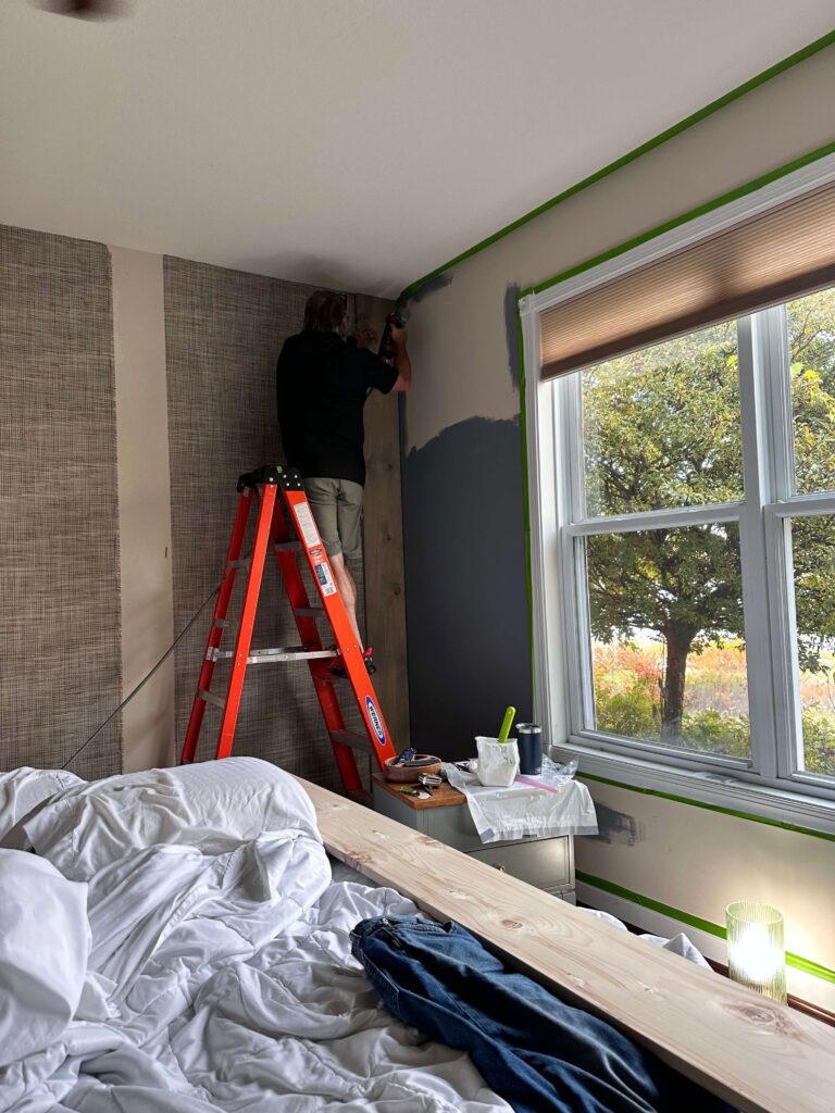 Installing an accent wall with grasscloth wallpaper for a bedroom refresh