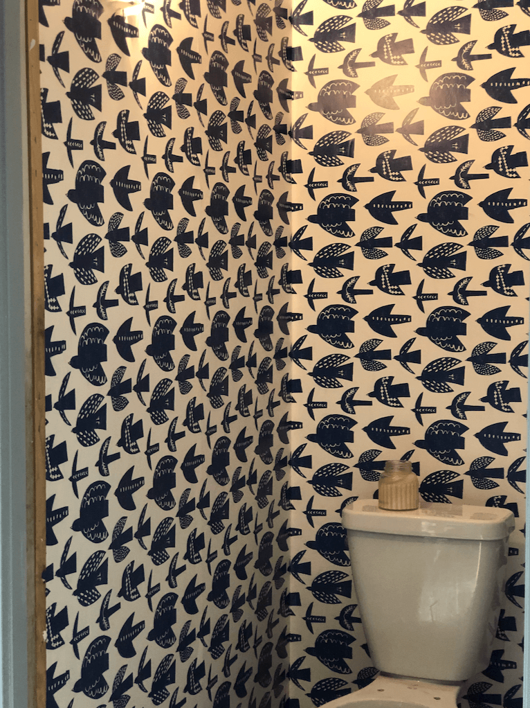 Mid way point of peel and stick wallpaper install.