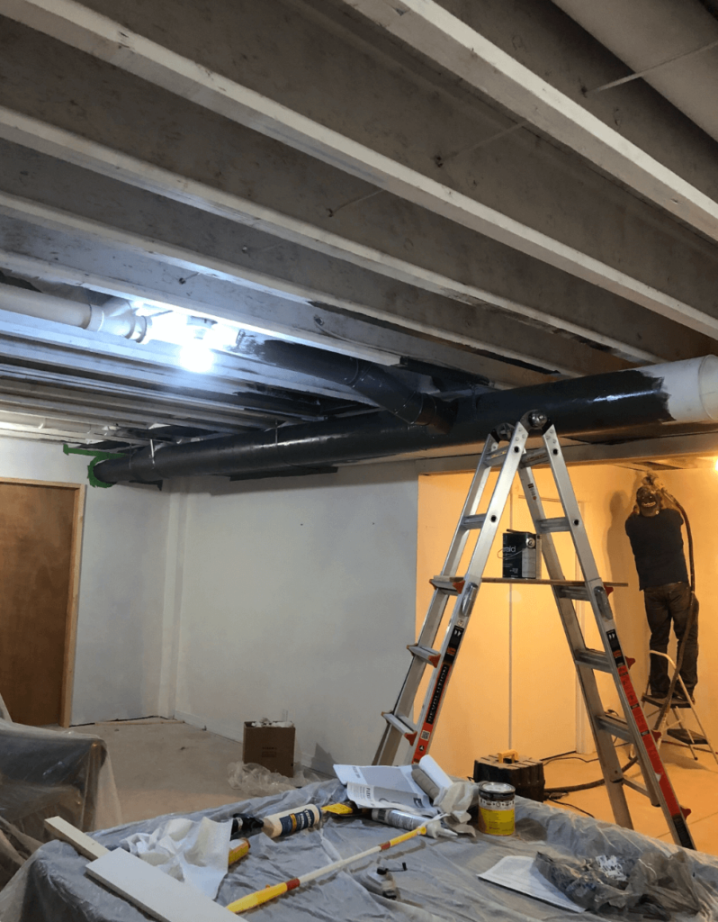 Priming basement ceiling