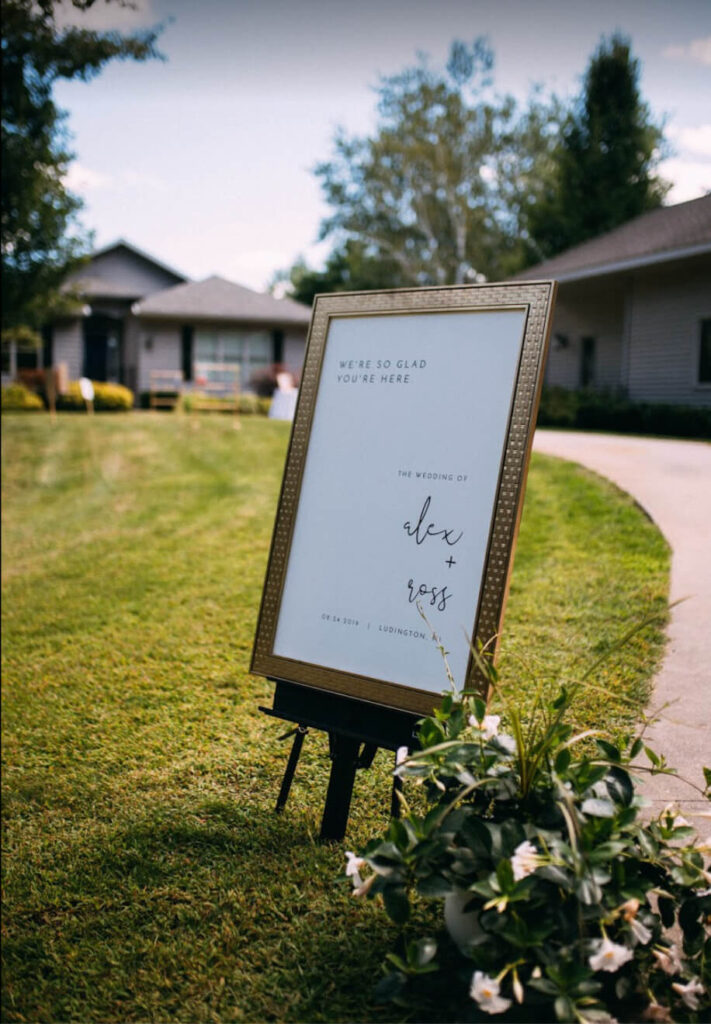 Welcome Sign to an outdoor wedding.