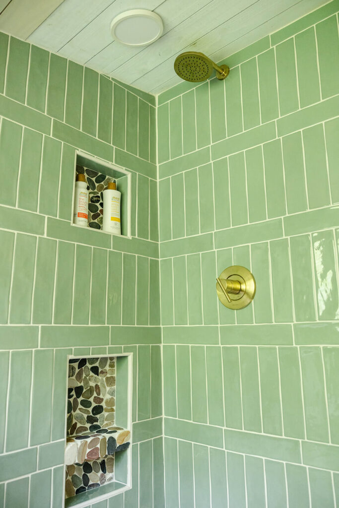 Green Tile in a tiny wet room