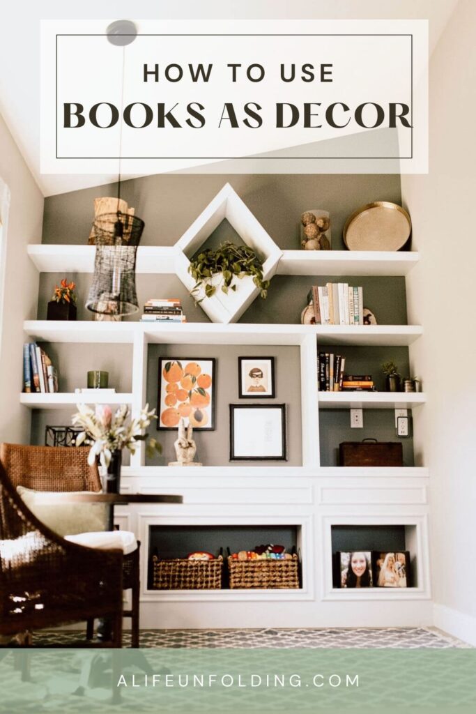 Styled Books Shelves showing books as decor.