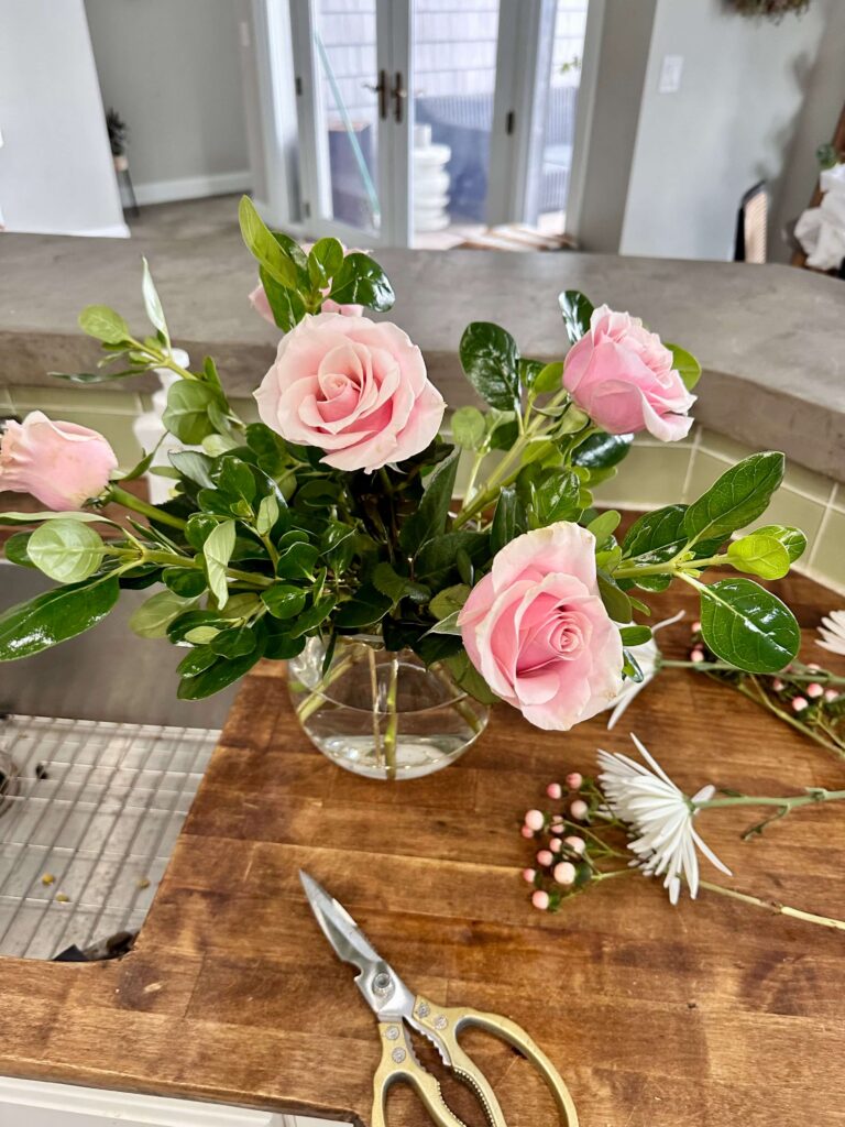 Pink and White DIY Mother's Day Arrangement.