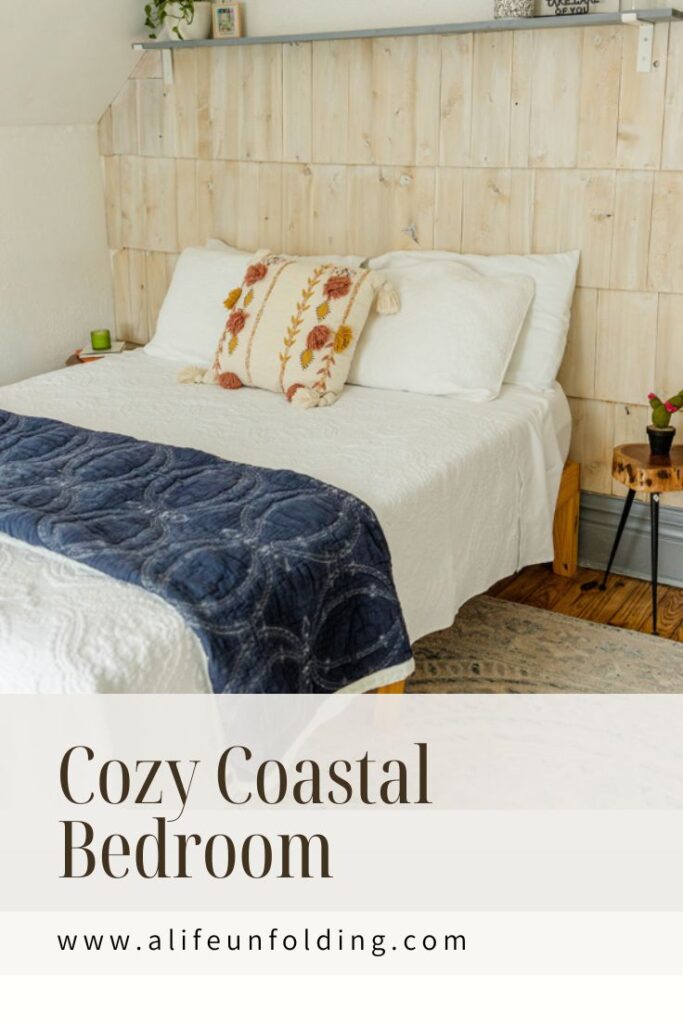 Cedar Shake Accent Wall in a Cozy, Coastal Cottage Bedroom