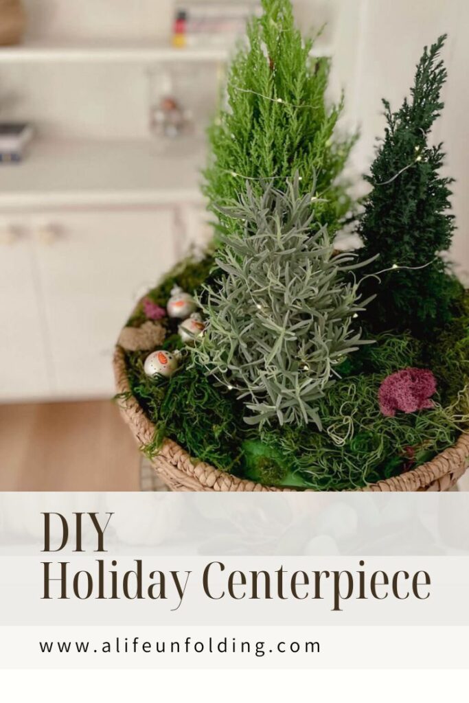 DIY Basket with mini trees for a Christmas Arrangement