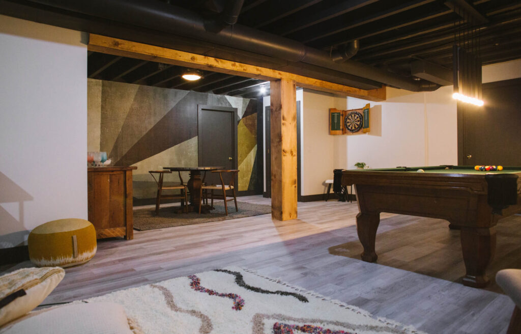 Basement Remodel featuring Peel and Stick Flooring