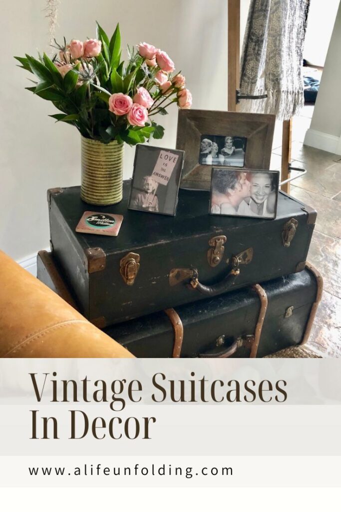 Stacked Vintage suitcases as an end table.