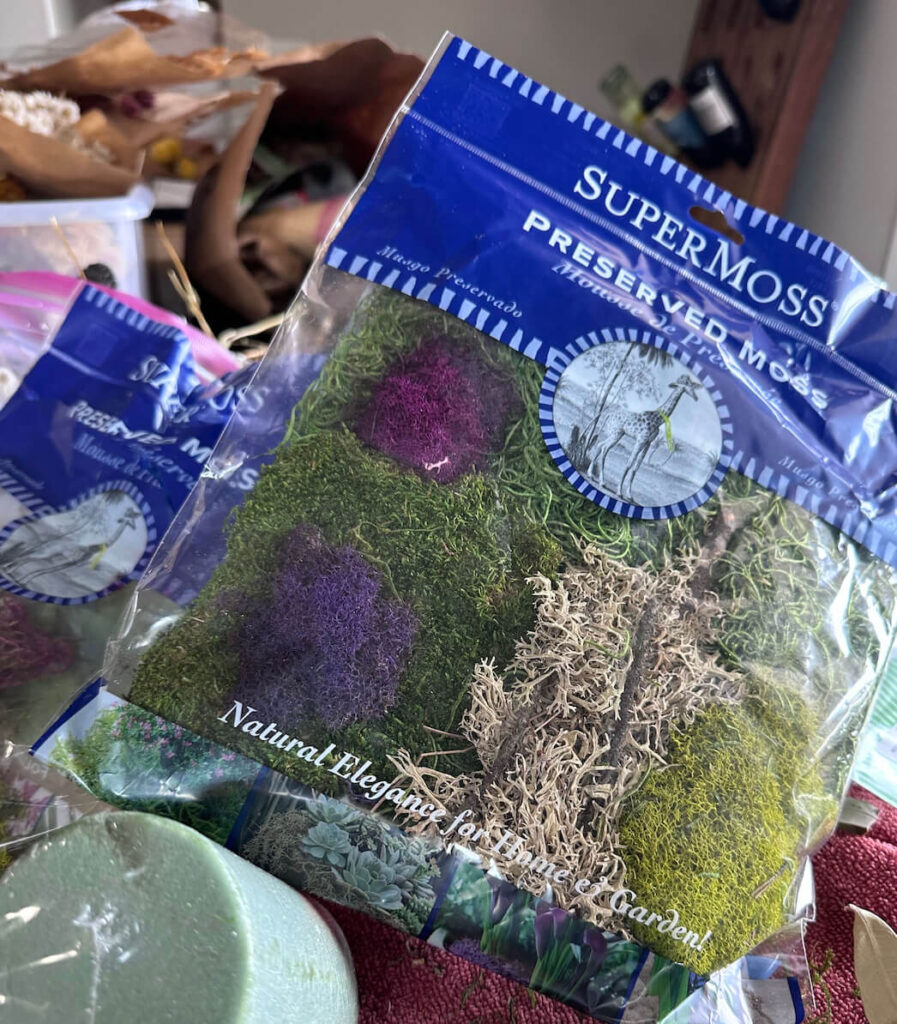 Moss being used for a DIY Dried Floral wreath