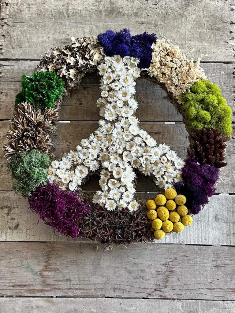 Peace Wreath made with dried Flowers and Moss 