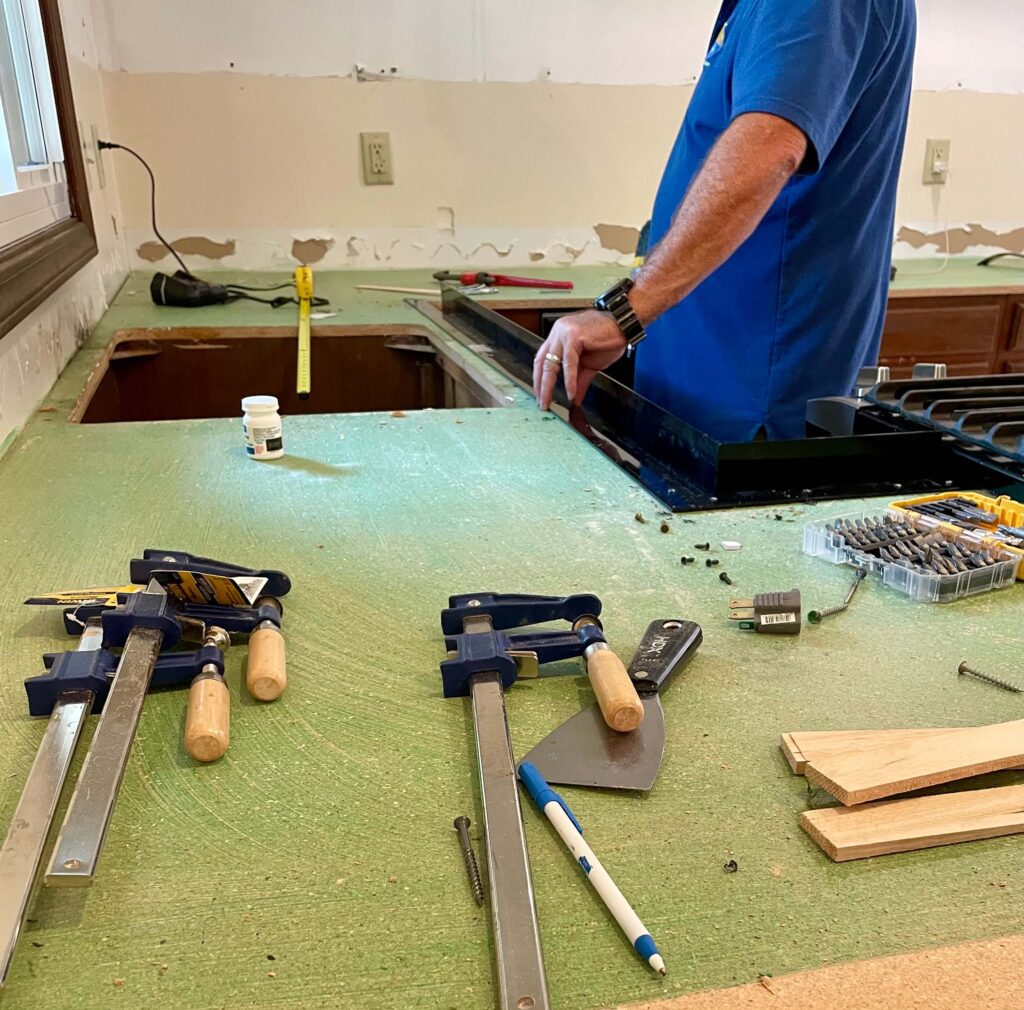 Installing DIY White Concrete Countertops.