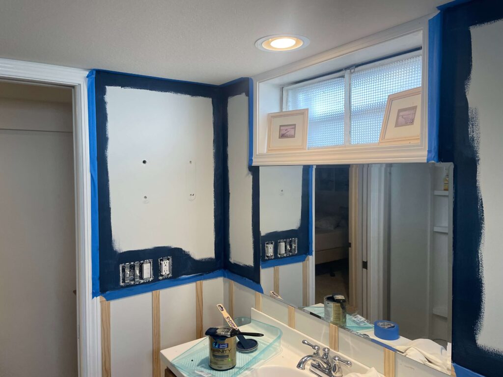 Budget Bathroom Makeover with SW Naval Paint.