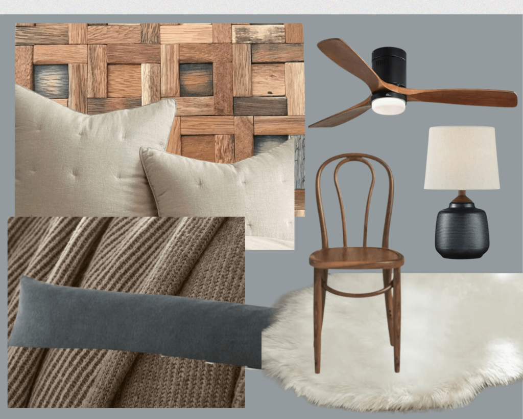 Primary Bedroom Mood Board featuring Warm Neutral colors and cozy textures.