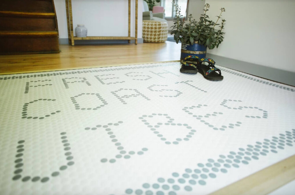 Tile Typography with the words Fresh Coast Vibes spelled out. For a Lake Michigan Cottage.