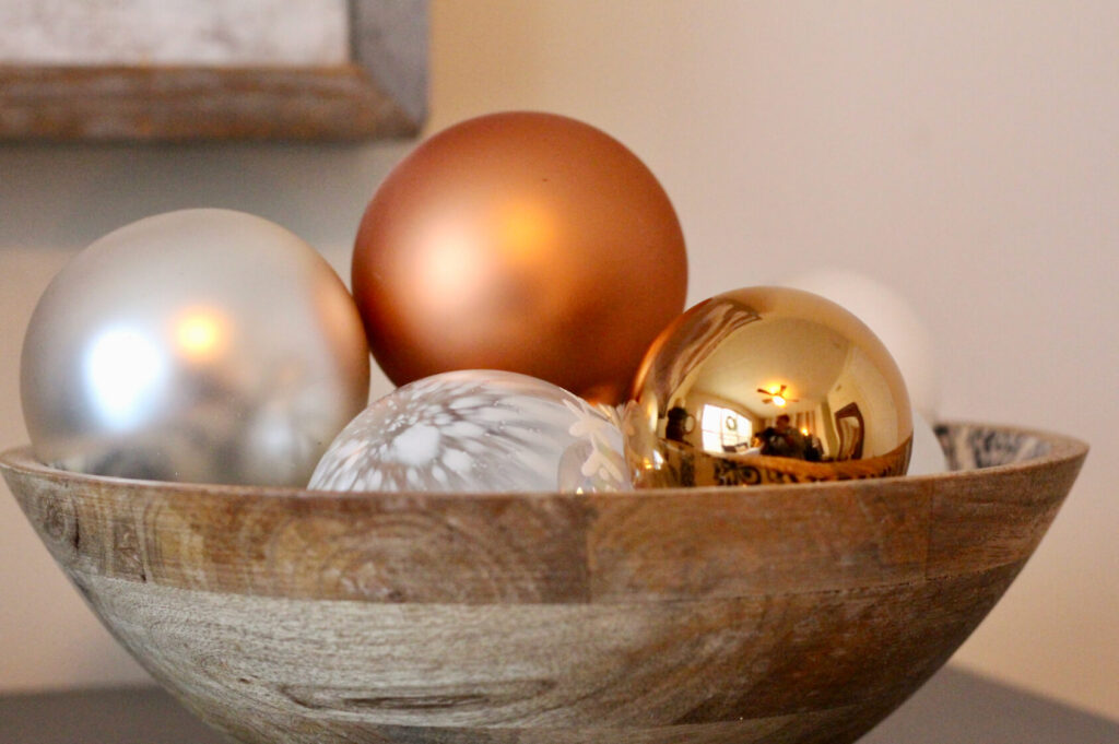 Bowl of Christmas Ornaments