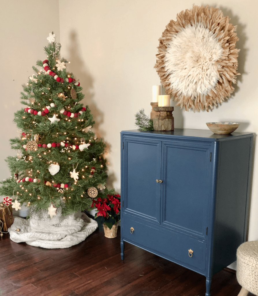 Christmas tree in a bedroom.