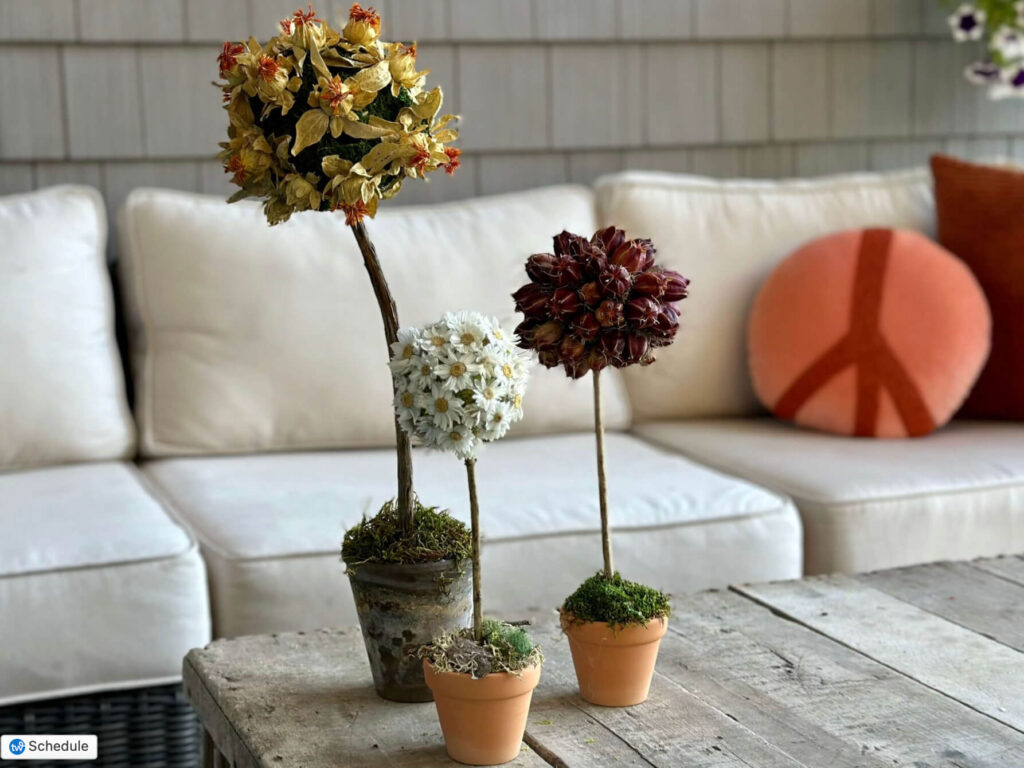 DIY Decor Projects with dried flowers and moss.