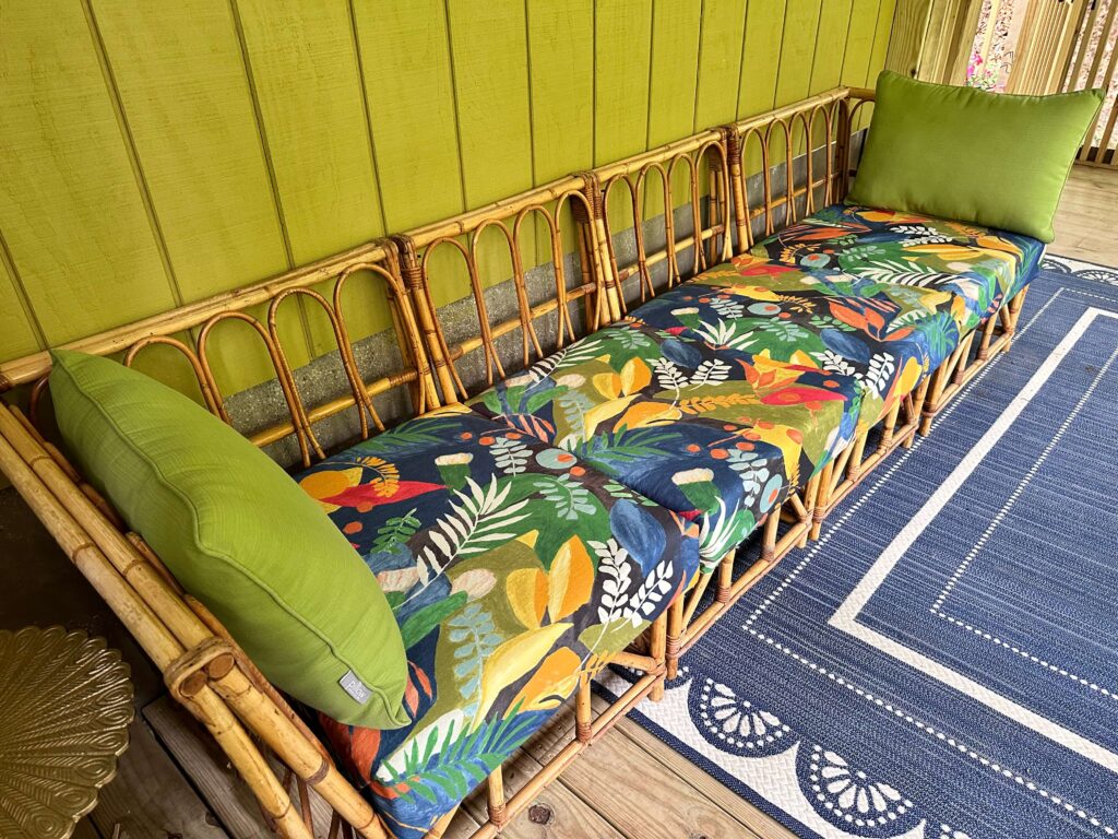 Vintage Sofa with DIY outdoor Cushions.