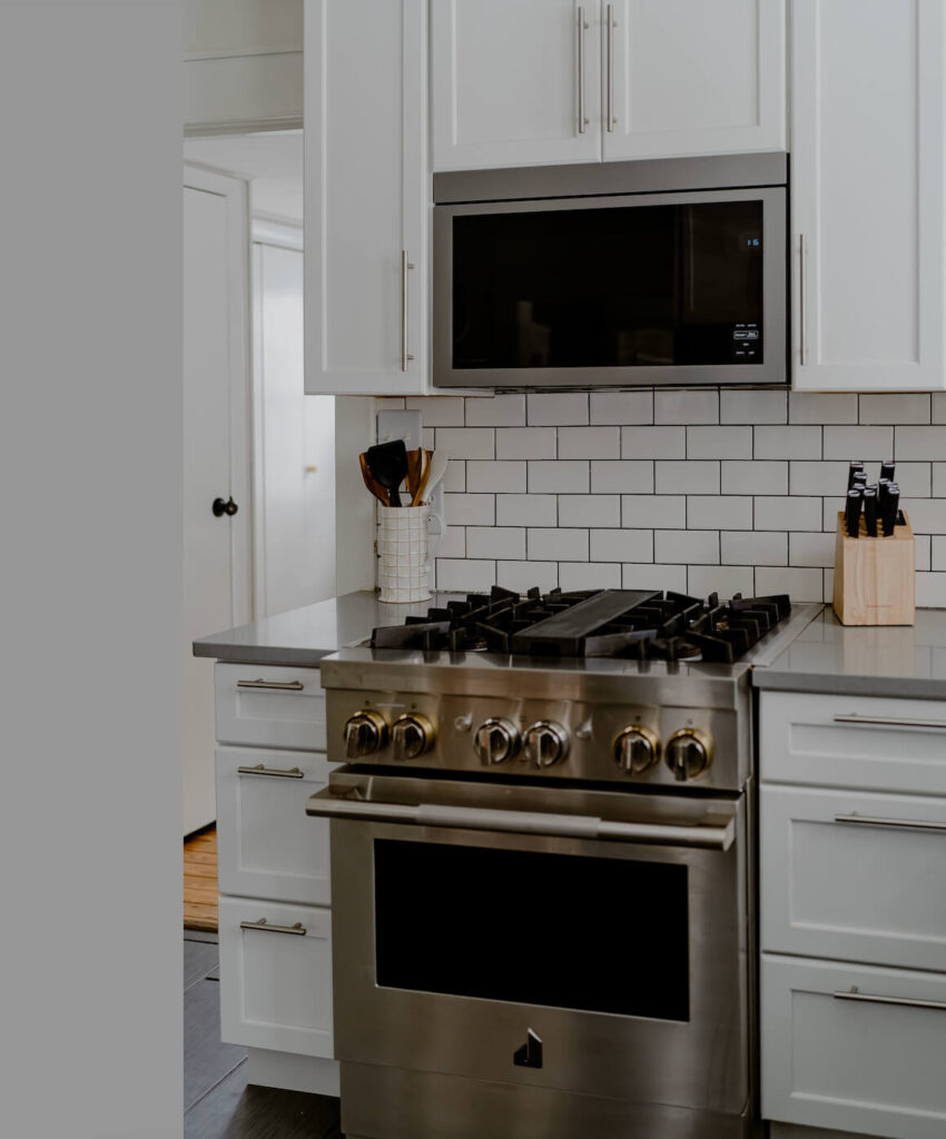 White kitchen with a cooks stove