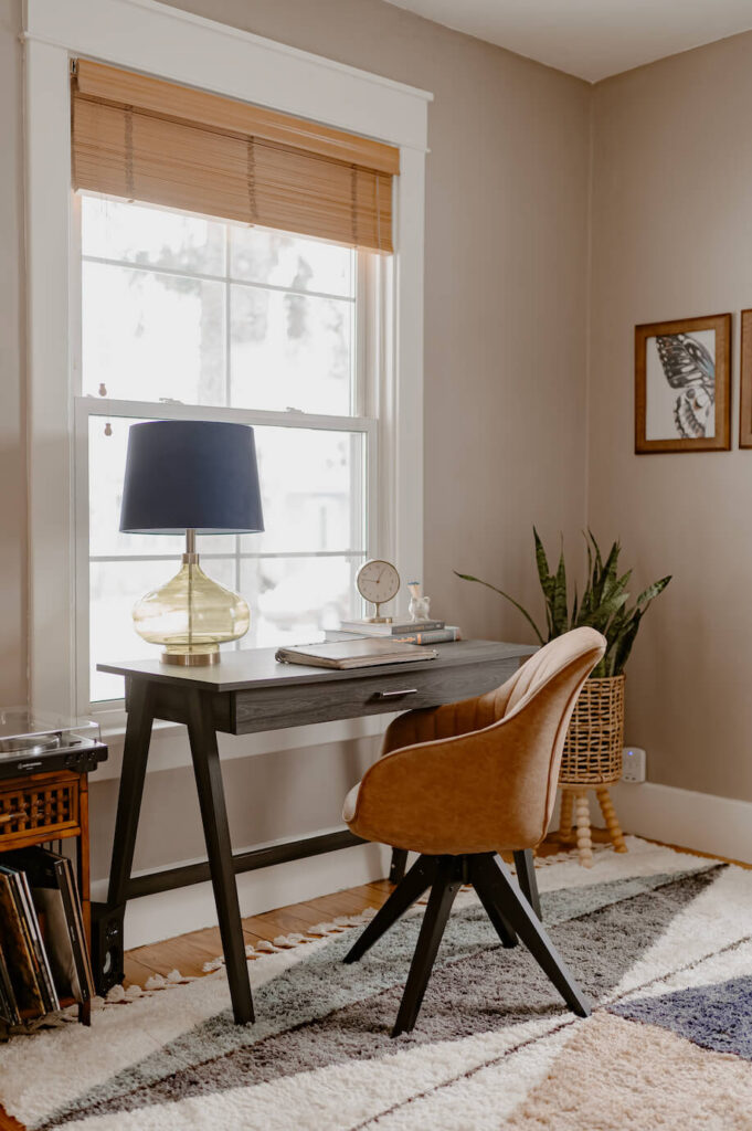 Black desk with office chair