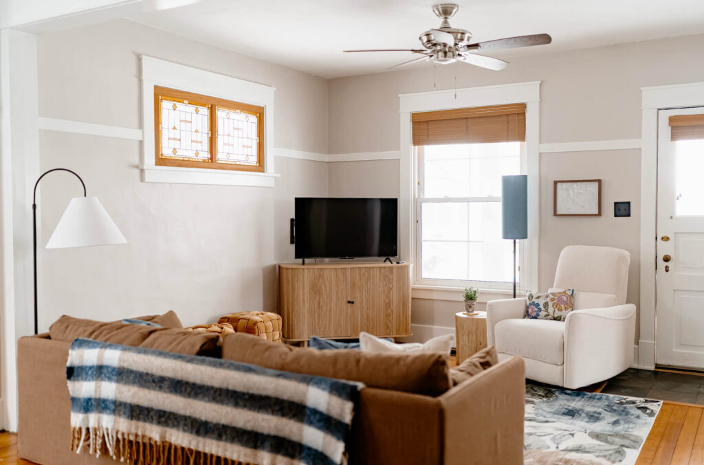 Brown and Blue warm hues in a cozy living area.