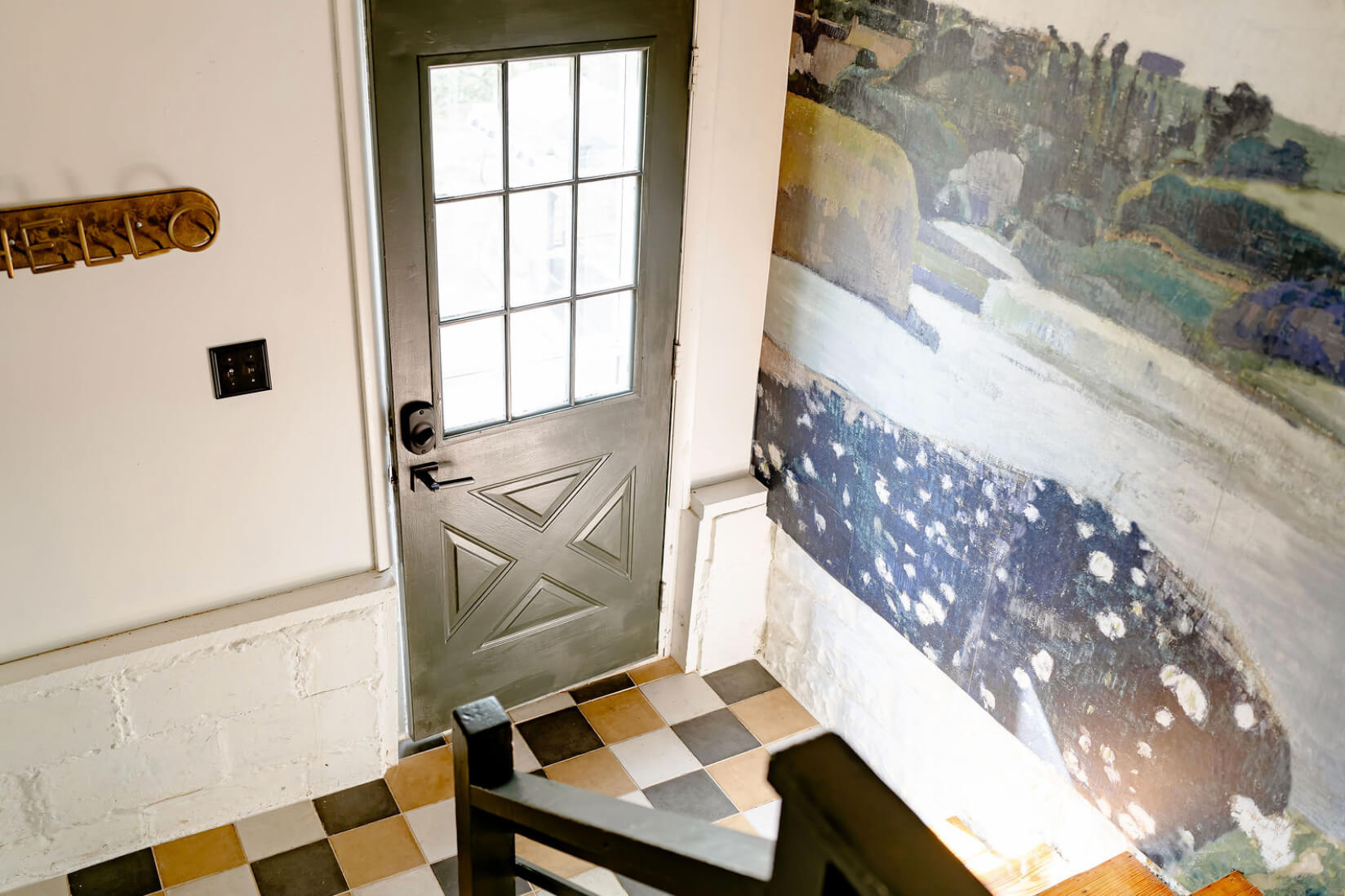 Wall Mural, Tile and New paint in a Back entryway/mudroom refresh project.