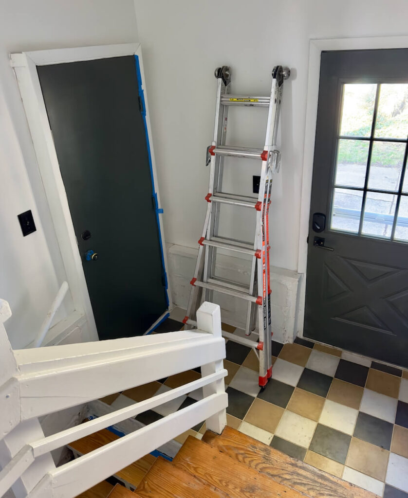 Painting Our Back Entryway Doors SW 7062 Rock Bottom.