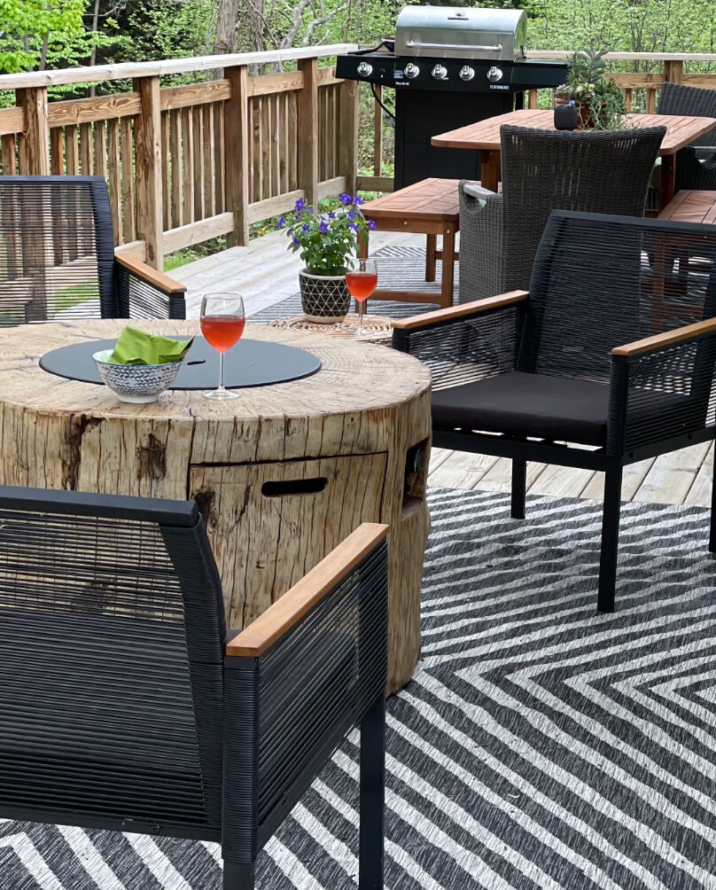 Outdoor Fire Table on Deck of Airbnb.